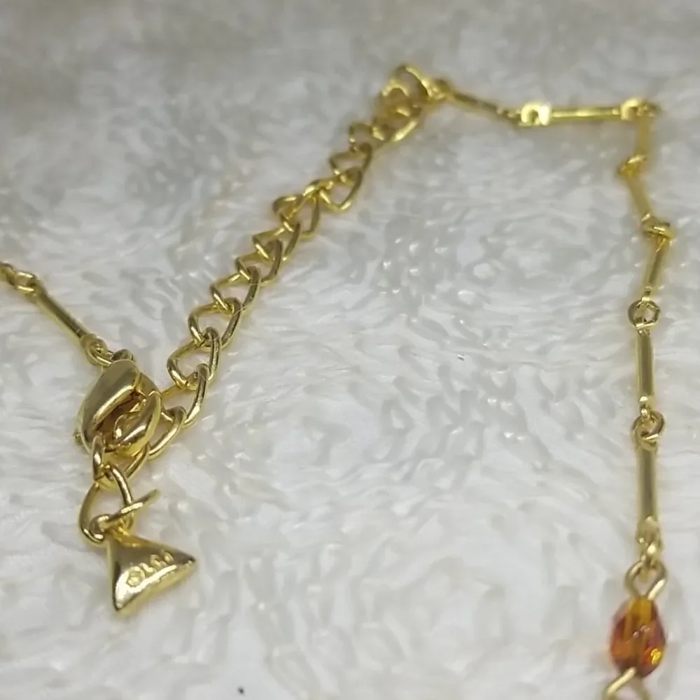 LCI Liz Claiborne Necklace Crystal Brown Beads Gold Tone Links Necklace